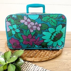Vintage Retro Floral Teal Purple Canvas Suitcase